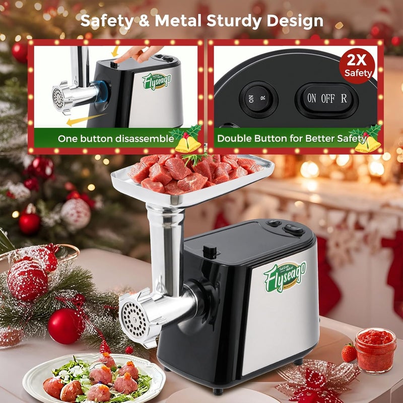 Flyseago Electric Meat Grinder, Cheese Grater 3000W Multifunctional Meat Grinder with Juicer, Vegetable Cutter Veggie Slicer, Shredder, Meat Chopper, Sausage Stuffer, Kubbe Kit, Home Use - Image 5